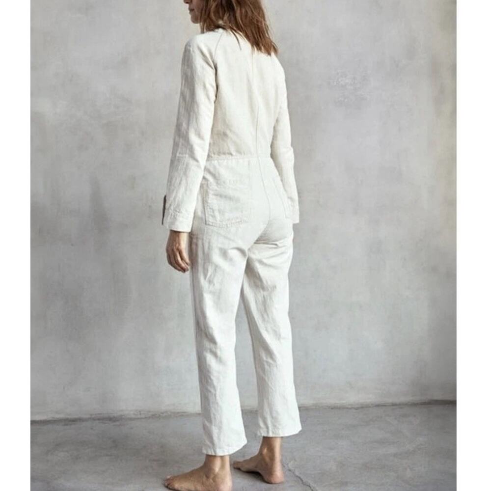 OUTERKNOWN Station Jumpsuit Womens Small One Piece Organic Cotton Linen In Salt - Picture 2 of 11